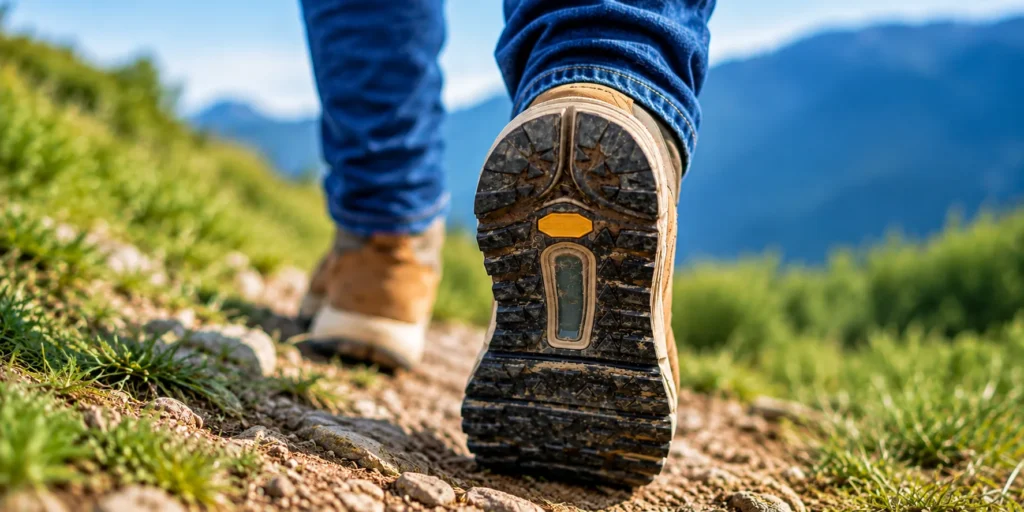 Hiking boots on a mountain trail